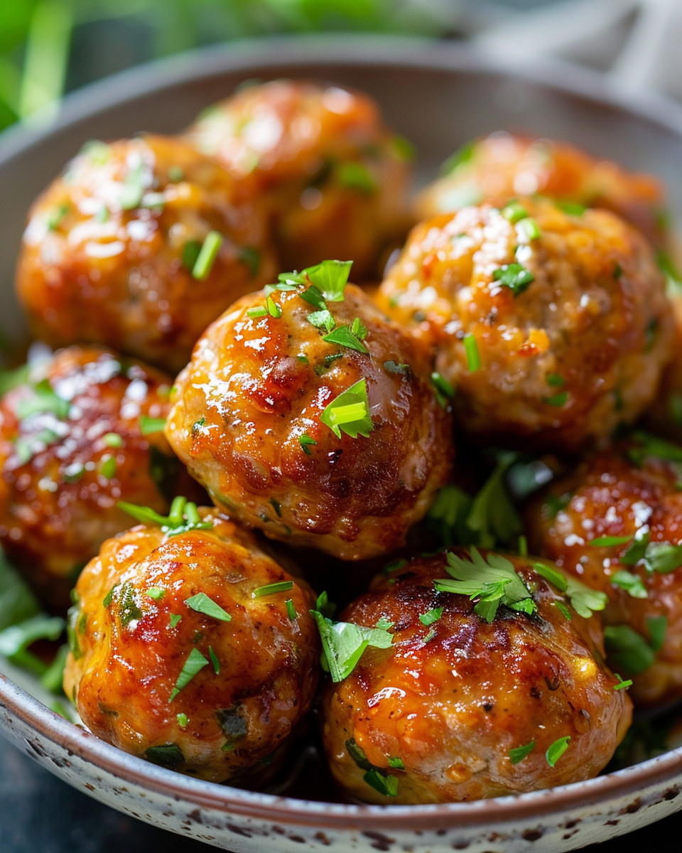 Serving of air fryer turkey meatballs with marinara sauce