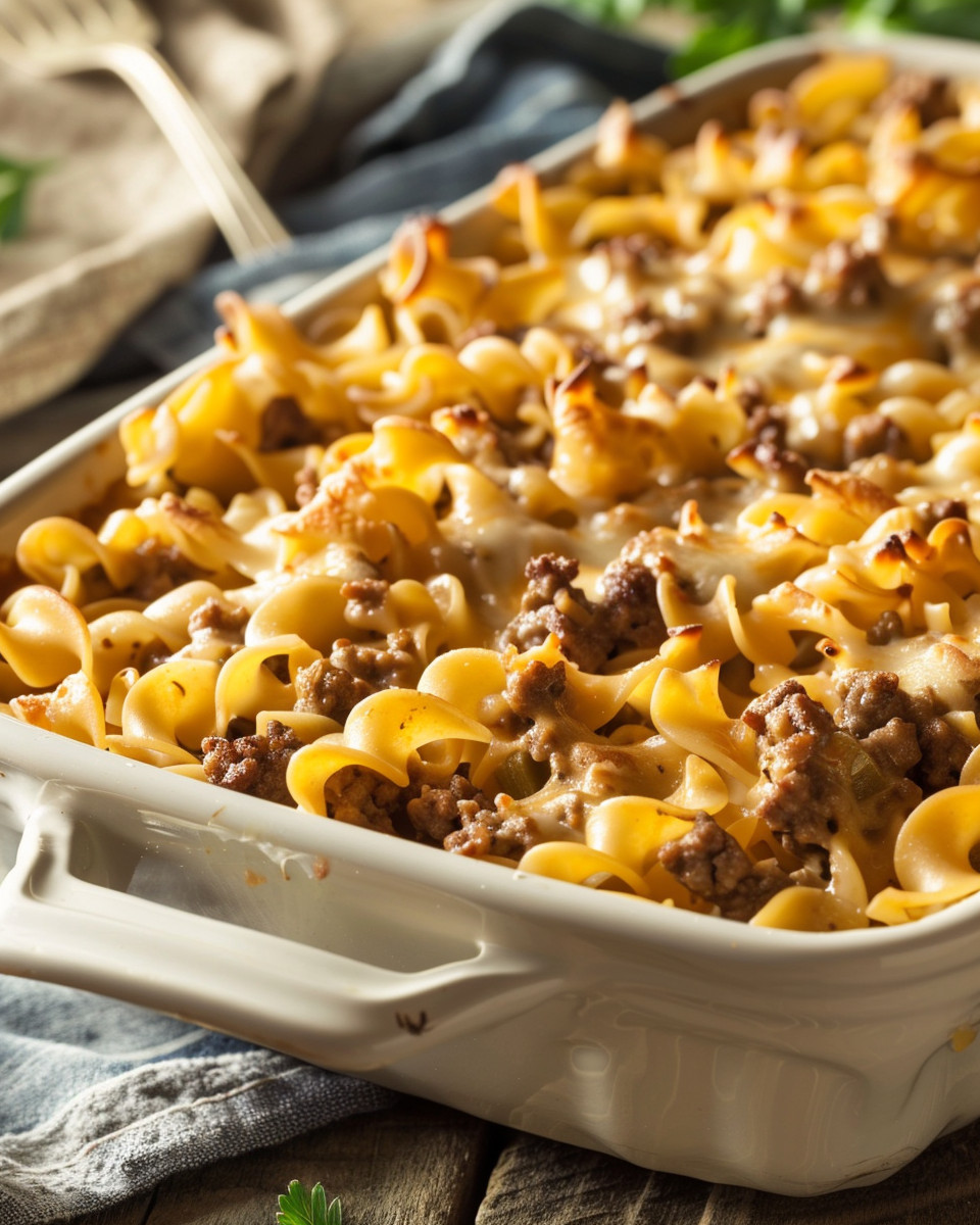 Close-up details of ingredients and textures in Amish country casserole ingredients