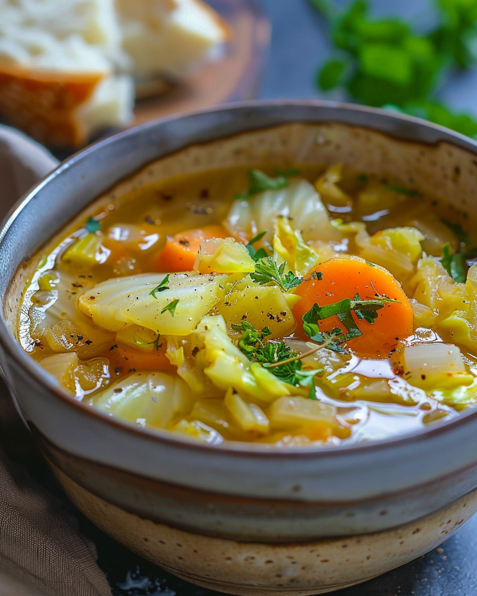 Final hearty bowl of cabbage soup served and ready to eat