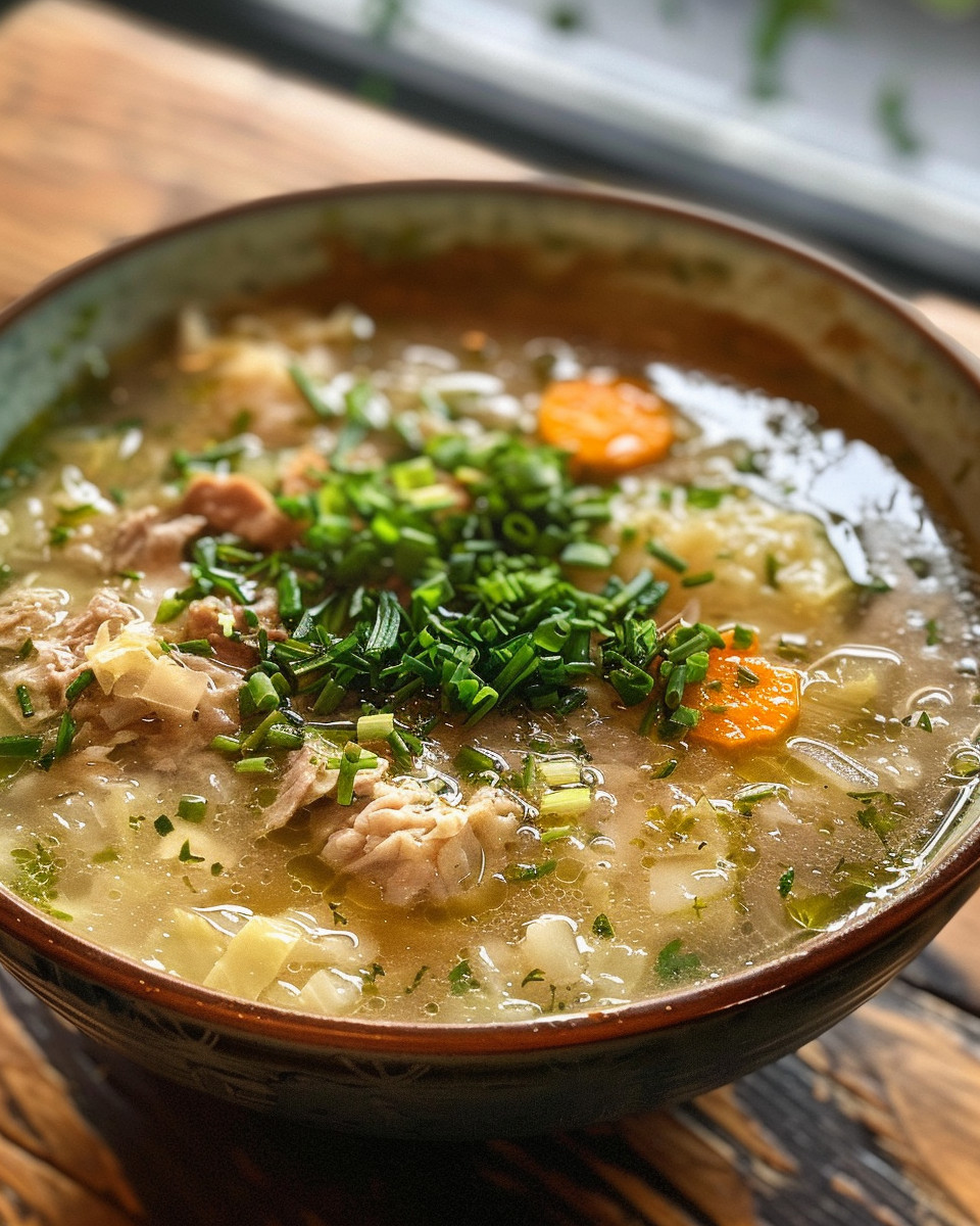 Steaming bowl of hearty cabbage soup with beans and vegetables