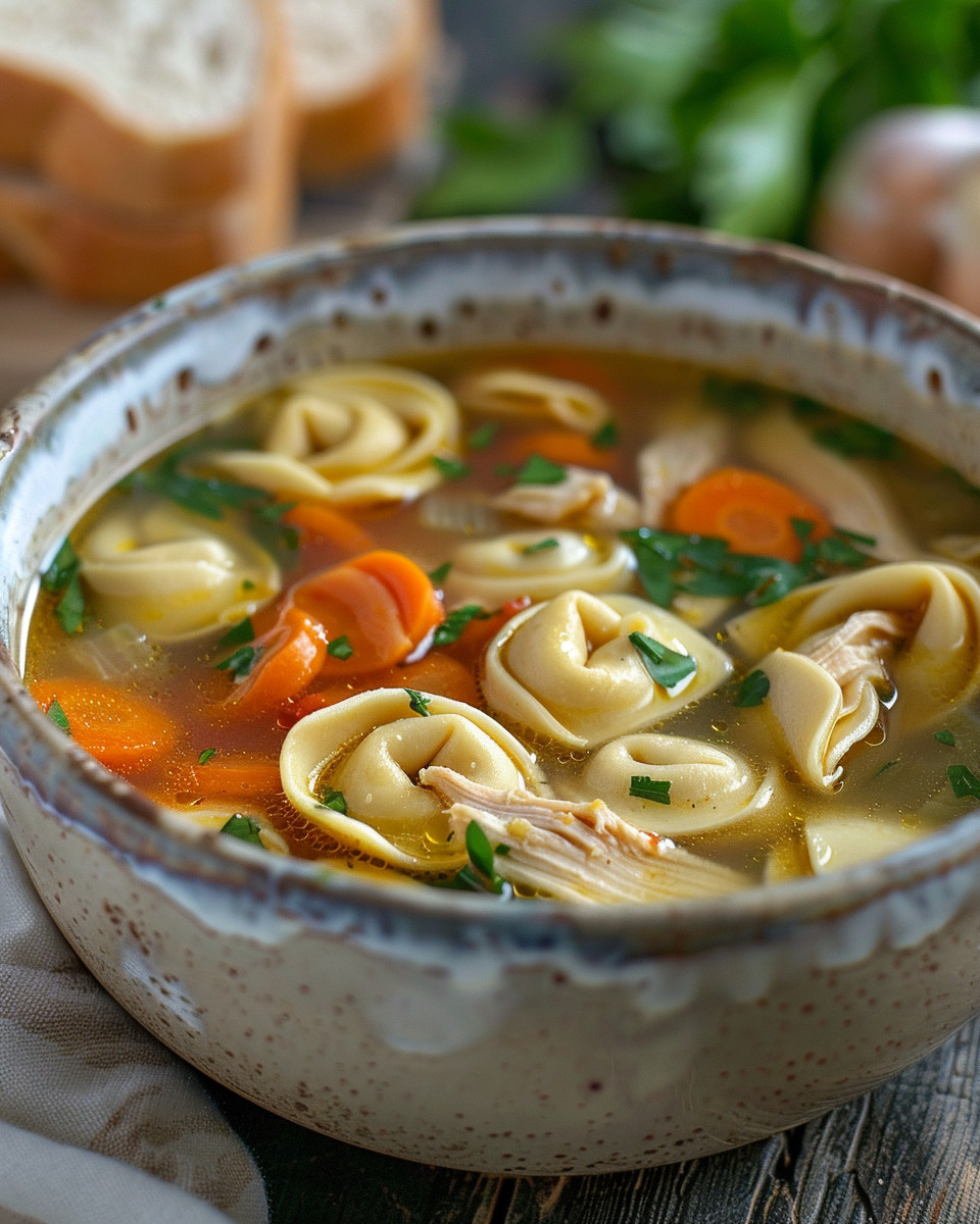 Fresh ingredients lined up for chicken tortellini soup preparation