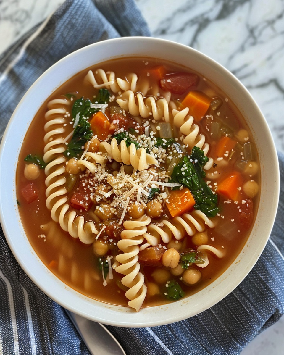 Steaming bowl of Chickpea Noodle Soup ready to warm the soul