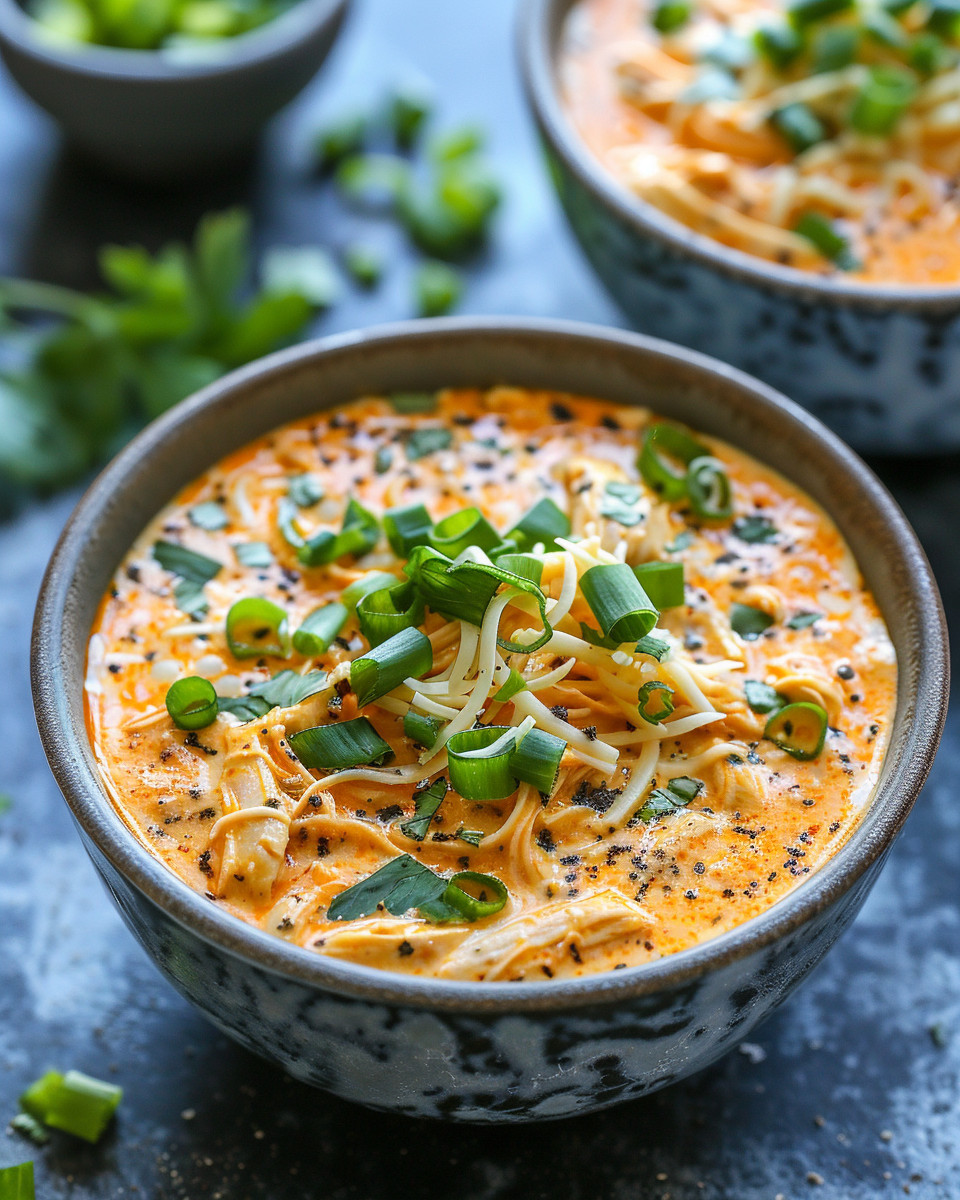 Close-up of fresh chopped vegetables and creamy buffalo sauce for soup