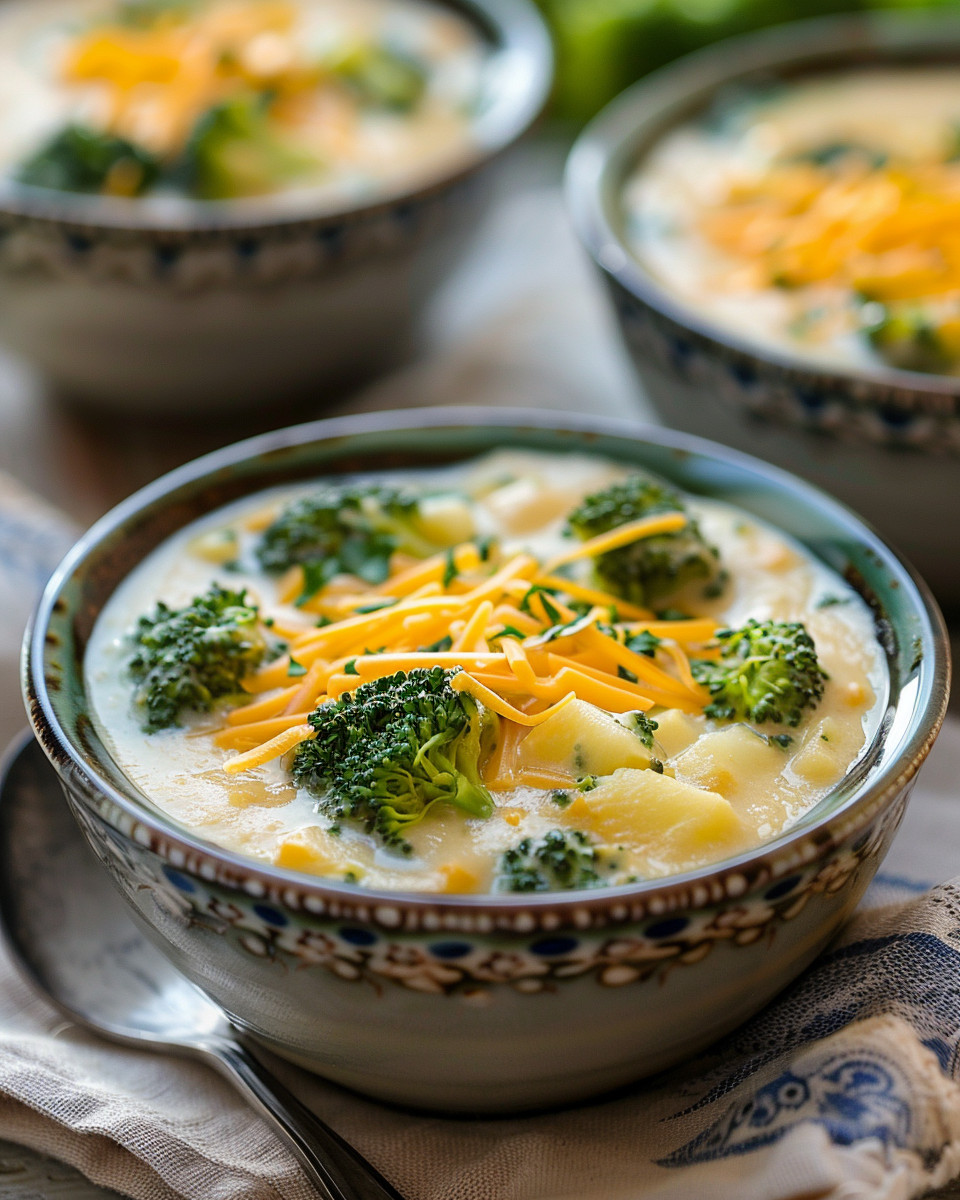 Fresh ingredients chopped for potato broccoli cheddar soup