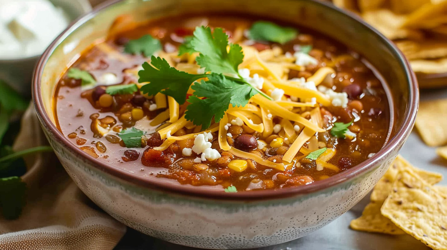Finished Hearty Crockpot Lentil Soup for Cozy Comfort ready to serve