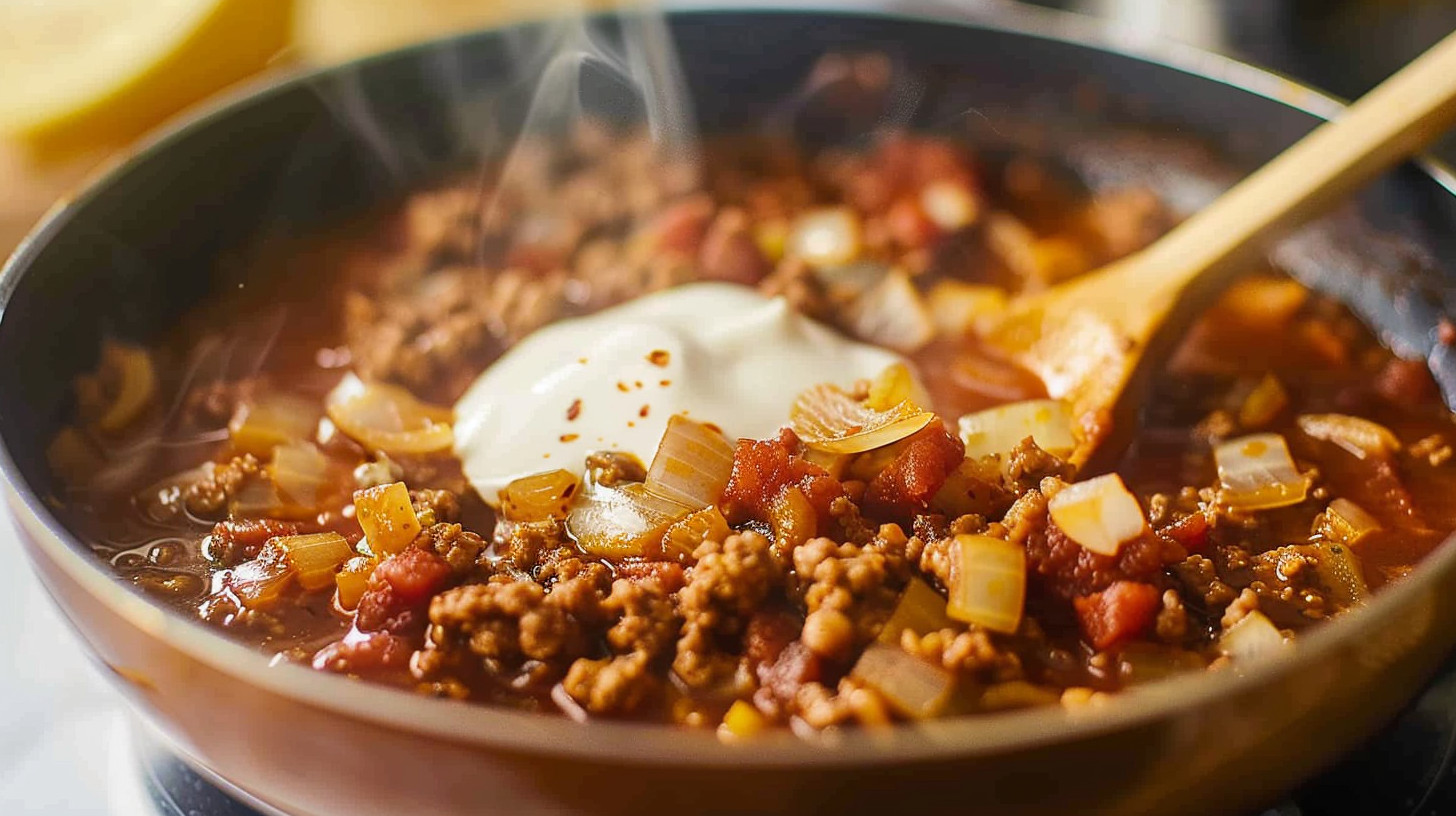Browning ground beef and onions for Hearty Crockpot Lentil Soup for Cozy Comfort