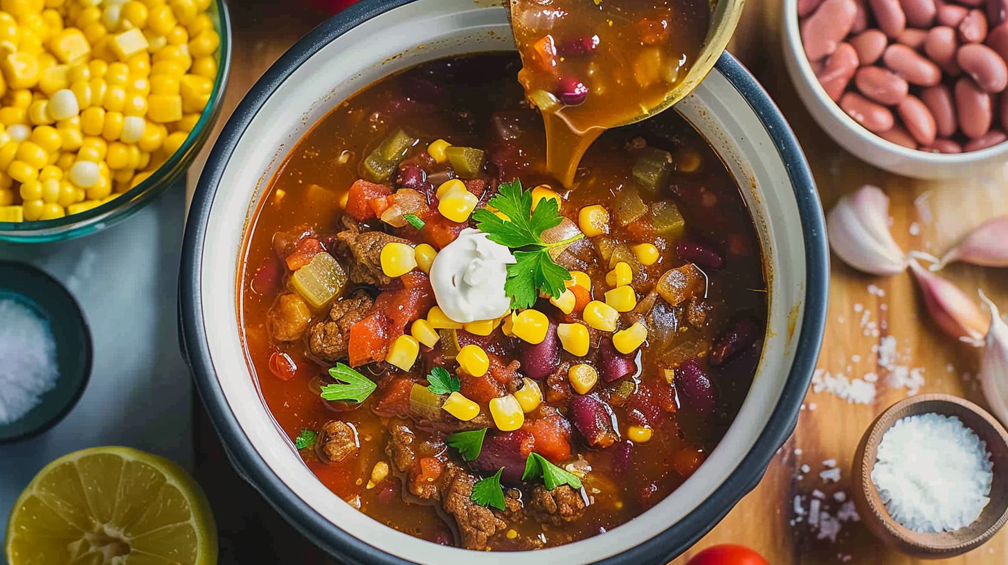 Adding ingredients to slow cooker for Hearty Crockpot Lentil Soup for Cozy Comfort