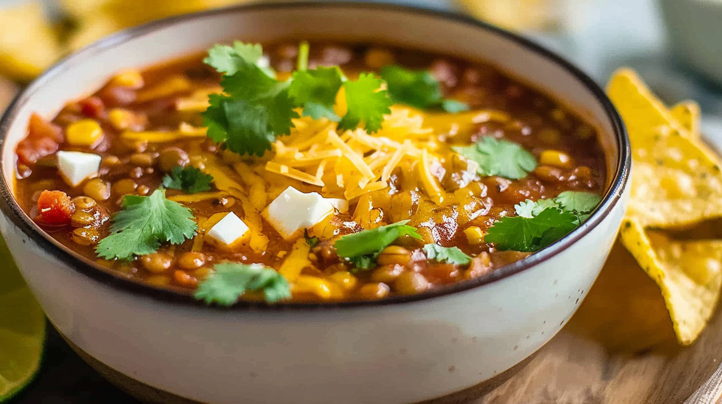 Finished Hearty Crockpot Lentil Soup for Cozy Comfort ready to serve