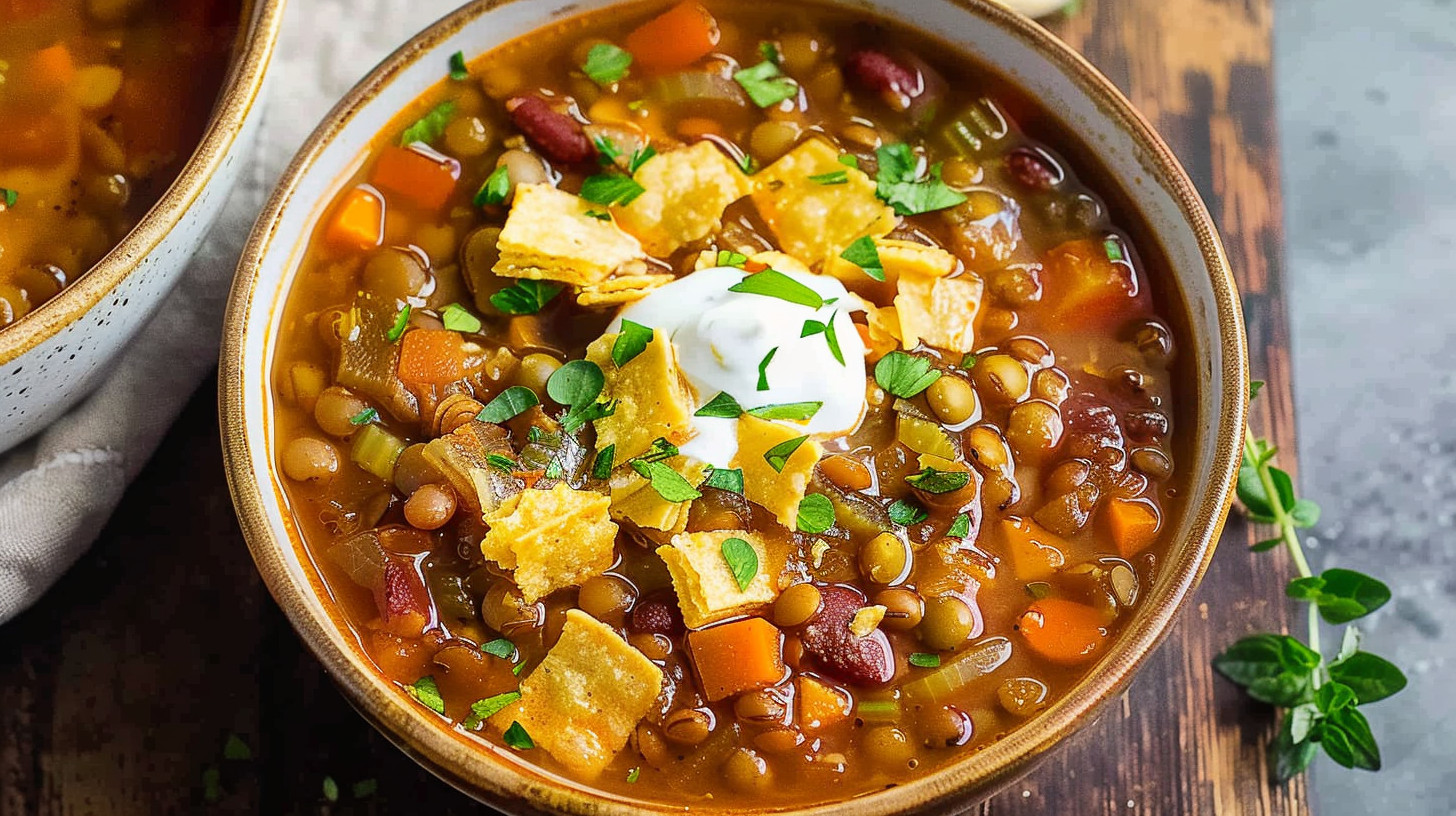 Hearty Crockpot Lentil Soup  Youll Love served in a bowl