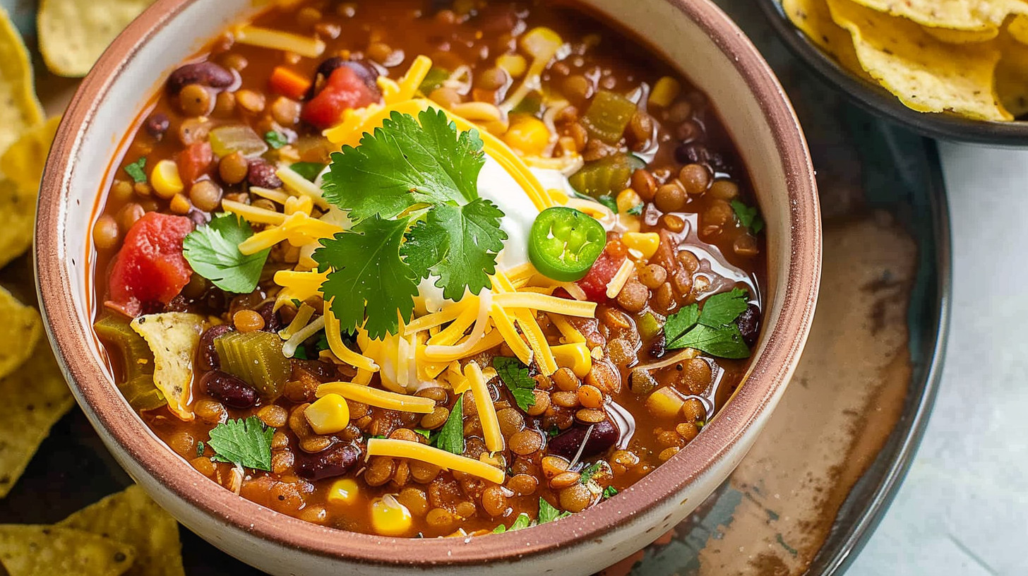 Finished Hearty Crockpot Lentil Soup for Cozy Comfort ready to serve