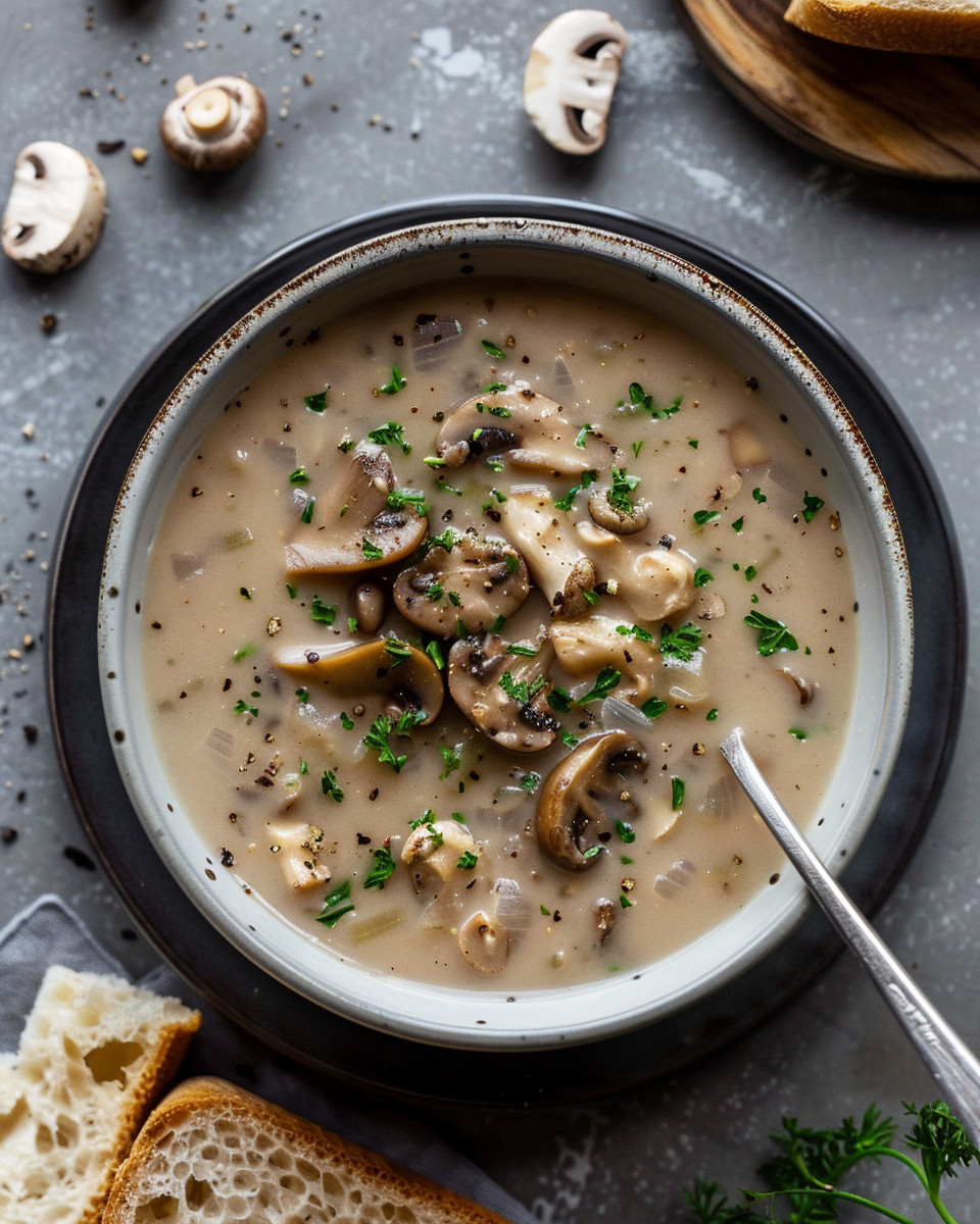 Creamy Hungarian mushroom soup served with fresh parsley