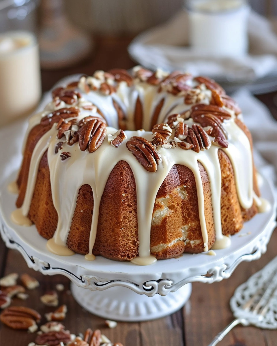 Closeup of the cinnamon layer with brown sugar and butter for the pound cake
