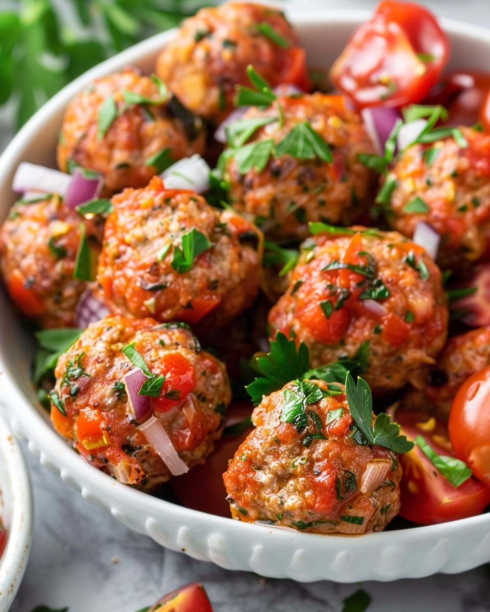 Golden brown Greek turkey meatballs served with creamy sauce