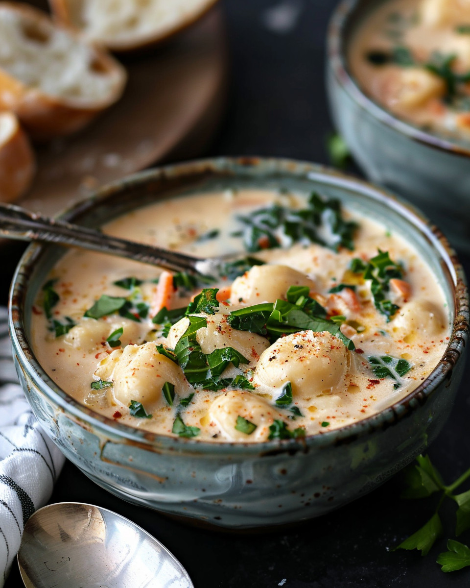 Close-up of ingredients and textures in slow cooker gnocchi soup