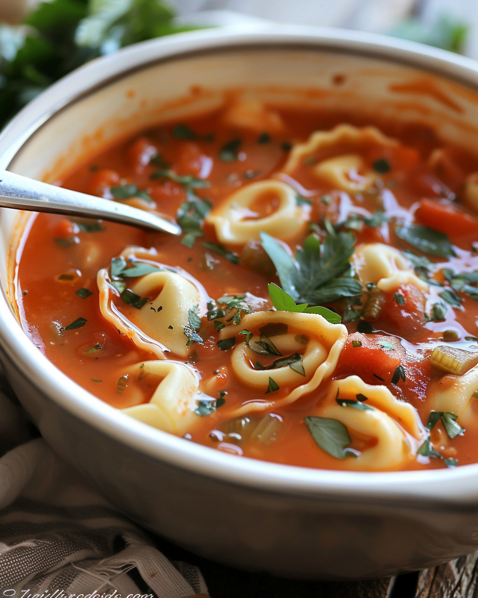 Fresh ingredients including Italian sausage, cream cheese, and tortellini for tomato tortellini soup