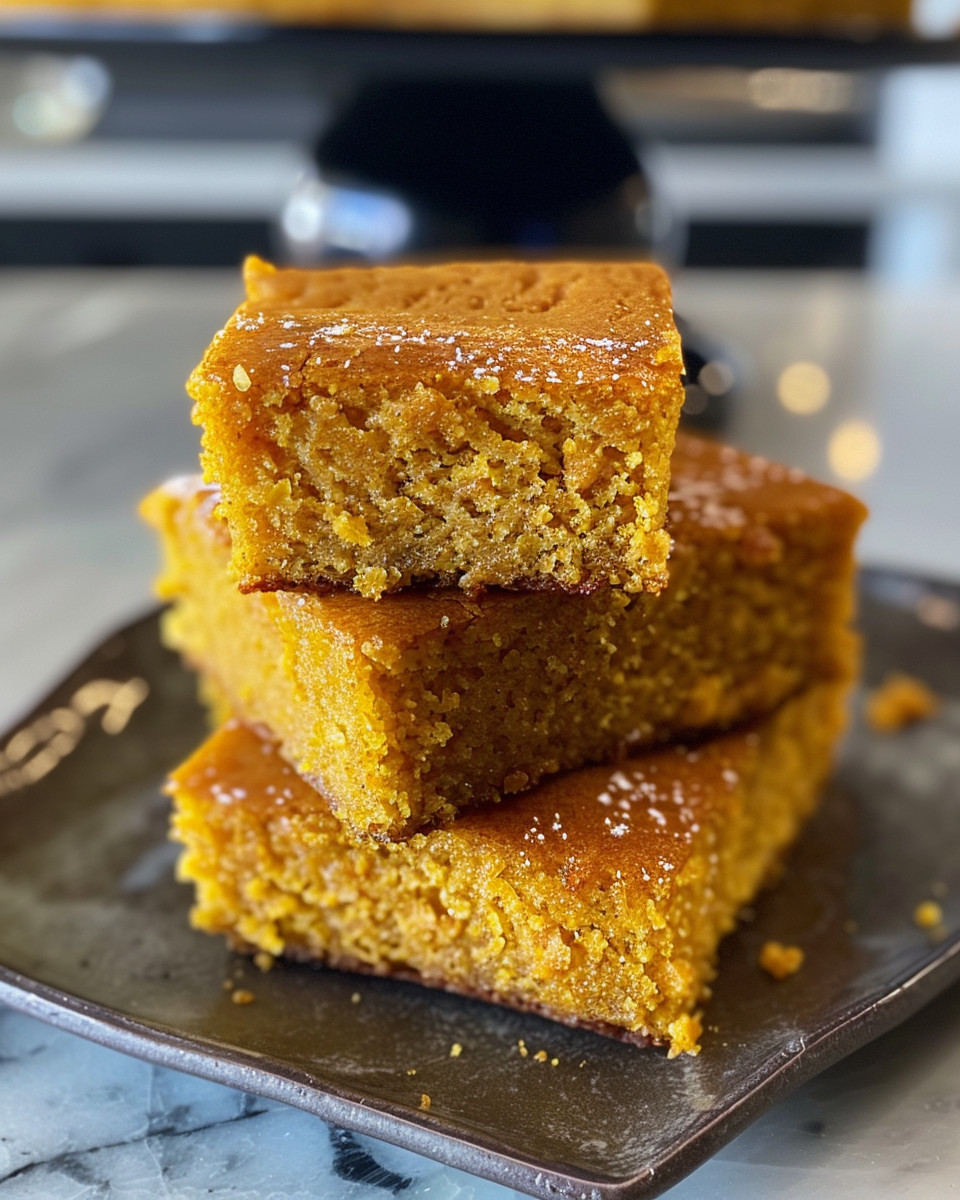 A warm slice of sweet potato cornbread fresh from the pressure cooker
